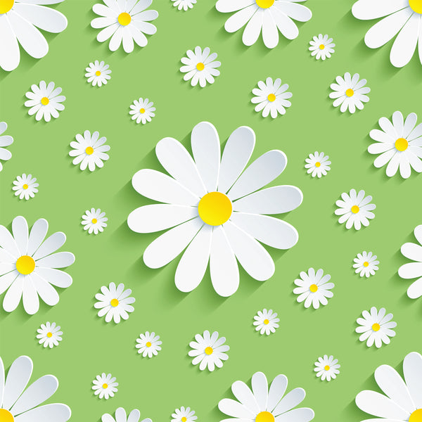 Flower Fabric, White Daisy on a light green background, Cotton or Fleece 1562 - Beautiful Quilt 
