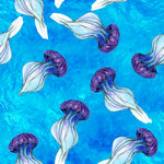 Ocean Fabric, Jellyfish Fabric on Blue, Cotton or Fleece 2058 - Beautiful Quilt 