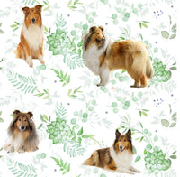 Dog Fabric, Collie Fabric with green leaves, Cotton or Fleece 2001 - Beautiful Quilt 