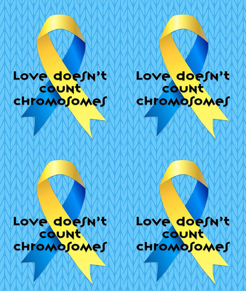 Down Syndrome Awareness Fabric, Love Doesn't Count Chromosomes, Cotton or Fleece, 3568 - Beautiful Quilt 