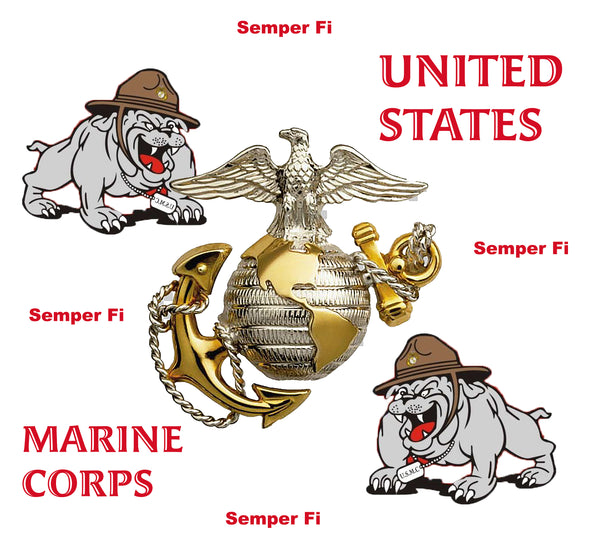 Military Fabric, Marine with Bulldog Mascot Fabric, Cotton or Fleece, 4055 - Beautiful Quilt 