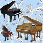 Music Fabric, Piano Fabric on pale blue with piano keys, Cotton or Fleece 3513 - Beautiful Quilt 