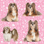 Dog Fabric, Lhasa Apso on Pink with hearts, Cotton or Fleece, 3023 - Beautiful Quilt 