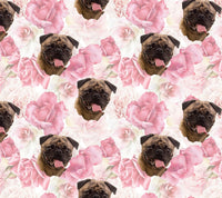 Dog Fabric, Pug Fabric with Roses, Cotton or Fleece 3327 - Beautiful Quilt 
