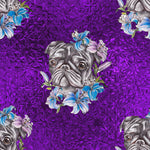 Dog Fabric, Pug Fabric with flowers on Purple, Cotton or Fleece, 2123 - Beautiful Quilt 