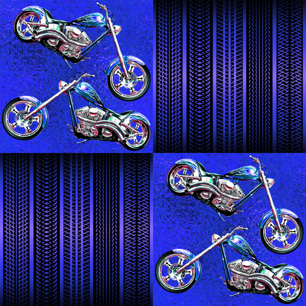 Motorcycle Fabric, Blue Choppers and Tire Treads, Cotton or Fleece 1905 - Beautiful Quilt 