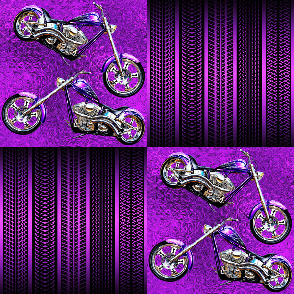 Motorcycle Fabric, Purple Choppers and Tire Treads, Cotton or Fleece 1902 - Beautiful Quilt 