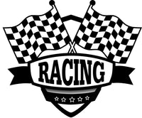 Race Car Fabric, Checkered Flag and logo Black 1391 - Beautiful Quilt 