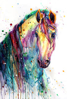 Horse Fabric, Watercolor Horse Head and Mane Fabric Panel 2046 - Beautiful Quilt 