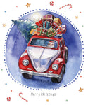 Novelty Christmas Fabric, Watercolor Santa's Car 1315 - Beautiful Quilt 