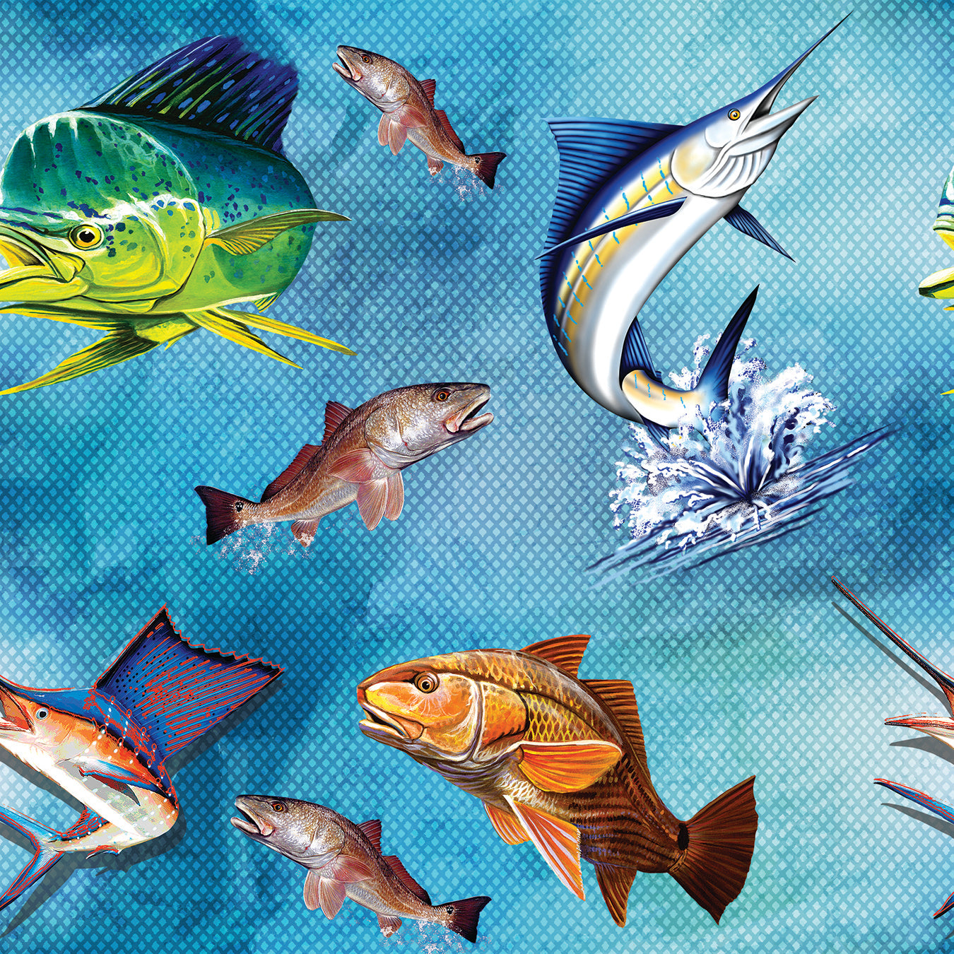 fabric with fish hooks Ocean Fish, Fishing Fabric 1131