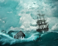 Ocean Fabric, Clipper Ship in a Storm 1118 - Beautiful Quilt 