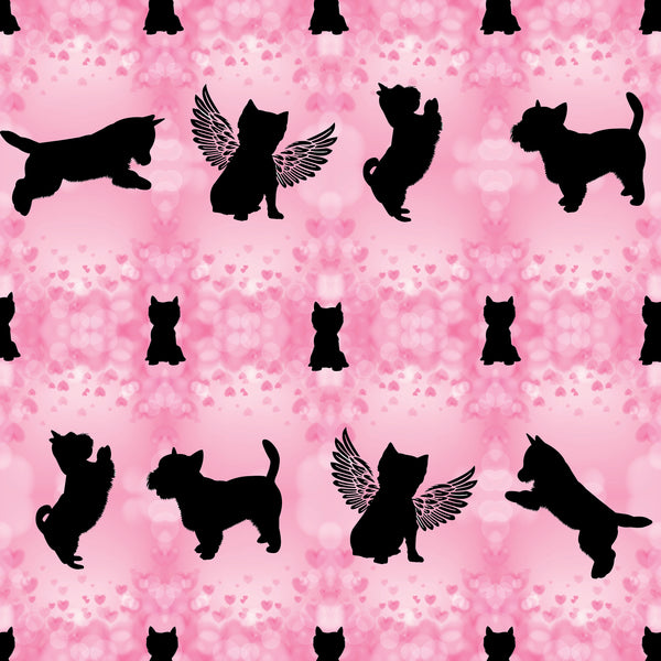 Dog Fabric, Westie Fabric on Pink with hearts, Cotton or Fleece, 3790 - Beautiful Quilt 