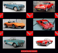 Car Fabric, Corvette Fabric Panel of different ages, Cotton or Fleece. 1856 - Beautiful Quilt 