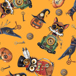 Halloween Fabric, Steampunk Fabric, Golden Orange Background 2275 - Beautiful Quilt 