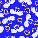 Wedding Fabric, Blue 1, Swans and Rings on Blue, Cotton or Fleece 3966 - Beautiful Quilt 