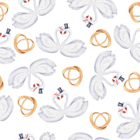 Wedding Fabric, White 1, Swans and Rings on White, Cotton or Fleece 3967 - Beautiful Quilt 