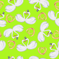 Wedding Fabric, Lime Green 1, Swans and Rings on Lime Green, Cotton or Fleece 3968 - Beautiful Quilt 