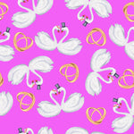 Wedding Fabric, Pink 1, Swans and Rings on Pink, Cotton or Fleece 3968 - Beautiful Quilt 