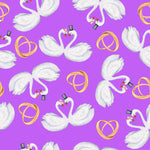 Wedding Fabric, Purple 5, Swans and Rings on Violet, Cotton or Fleece 3971 - Beautiful Quilt 