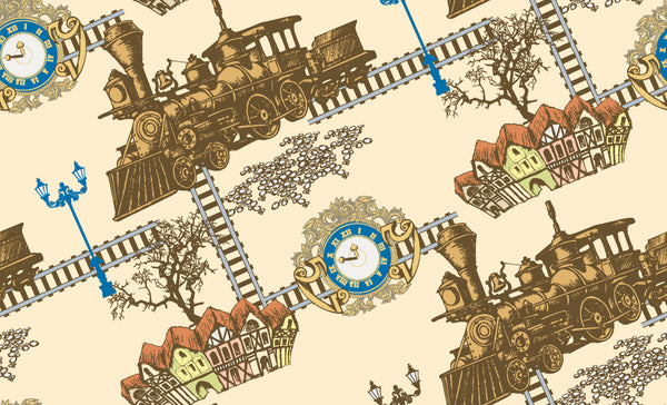 Train Fabric, Vintage Train Fabric in Cream, Cotton or Fleece 1824 ...