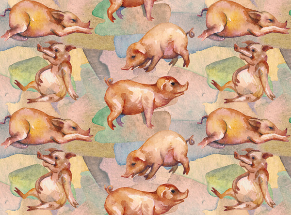 Pig Fabric, Watercolored pigs in all kinds of poses, Cotton or Fleece 1810 - Beautiful Quilt 