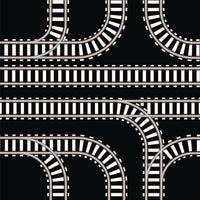 Train Fabric, White Train Track Fabric on Black, Cotton or Fleece 1641 - Beautiful Quilt 