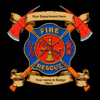 Firefighter Fabric, Fire Badge Fabric on Black 1603 - Beautiful Quilt 